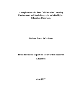 An Exploration of a True Collaborative Learning Environment and Its Challenges, in an Irish Higher Education Classroom