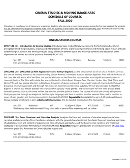 Cinema Studies & Moving Image Arts Schedule of Courses