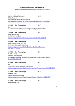 Pressestimmen Zur RAF-Debatte (Zusammengestellt Von Zeitgeschichte-Online, Stand: 16.01.2009)