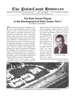 The Role Tennis Played in the Development of Palm Coast, Part 1 by George A