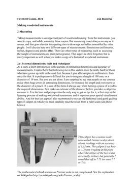 Fomrhi Comm. 2031 Jan Bouterse Making Woodwind Instruments 2-Measuring Taking Measurements Is an Important Part of Woodwind Maki