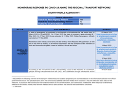 Monitoring Response to Covid-19 Along the Regional Transport Networks