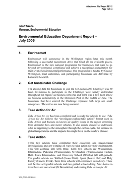 Environmental Education Department Report – July 2006