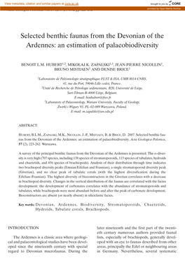 Selected Benthic Faunas from the Devonian of the Ardennes: an Estimation of Palaeobiodiversity