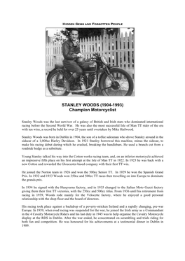 STANLEY WOODS (1904-1993) Champion Motorcyclist