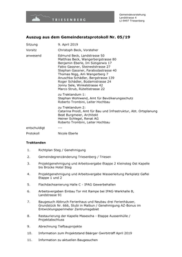 Auszug Aus Dem Gemeinderatsprotokoll Nr. 05/19 69990 Sitzung 9