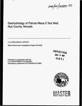 Geohydrology of Pahute Mesa-3 Test Well, Nye County, Nevada