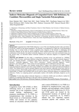 Indirect Molecular Diagnosis of Congenital Factor ΧІІІ Deficiency by Candidate Microsatellites and Single Nucleotide Polymorphisms