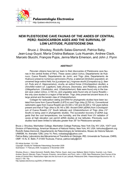 New Pleistocene Cave Faunas of the Andes of Central Peru