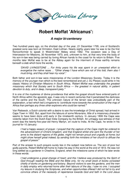 Robert Moffat 'Africanus'