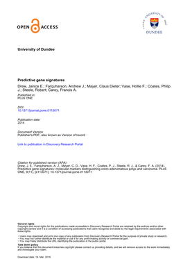 University of Dundee Predictive Gene Signatures Drew, Janice E