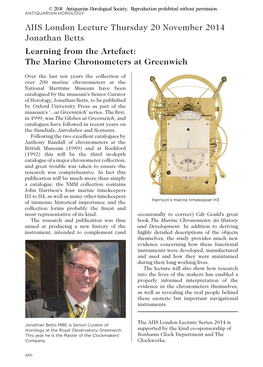 Learning from the Artefact: the Marine Chronometers at Greenwich