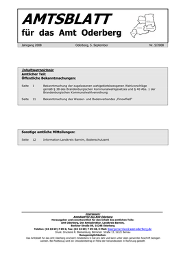 AMTSBLATT Für Das Amt Oderberg