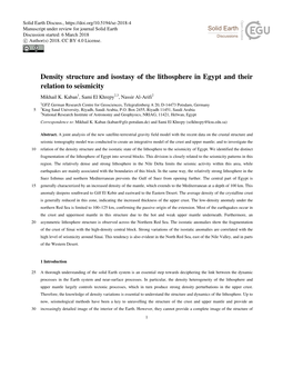 Density Structure and Isostasy of the Lithosphere in Egypt and Their Relation to Seismicity Mikhail K