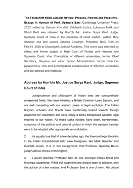 Address by Hon'ble Mr. Justice Surya Kant, Judge, Supreme Court of India