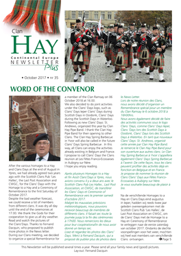 WORD of the CONVENOR a Member of the Clan Ramsay on 06 Le News Letter