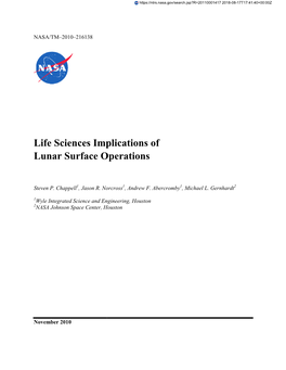 Life Sciences Implications of Lunar Surface Operations