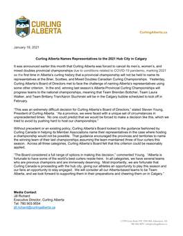 Curlingalberta.Ca January 18, 2021 Curling Alberta Names