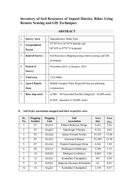 Inventory of Soil Resources of Supaul District, Bihar Using Remote Sensing and GIS Techniques