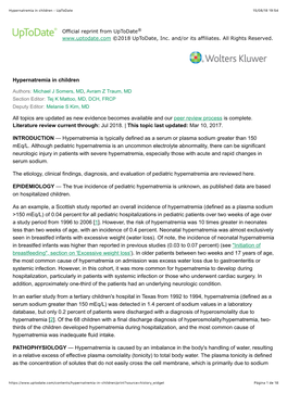 Hypernatremia in Children - Uptodate 15/08/18 19�54