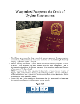 Weaponized Passports: the Crisis of Uyghur Statelessness