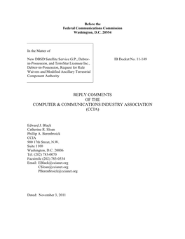 CCIA, DISH Waiver Request, Reply Comments, IB Docket 11-149, 11.3.2011.Pdf