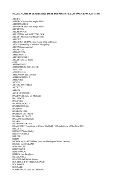 A List of Derbyshire Placenames