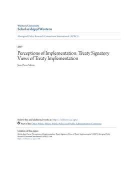 Treaty Signatory Views of Treaty Implementation Jean-Pierre Morin
