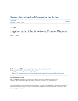 Legal Analysis of the Sino-Soviet Frontier Disputes Luke T