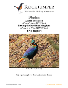 Bhutan Assam Extension 12Th to 16Th March 2019 (5 Days) Birding the Buddhist Kingdom 16Th March to 4Th April 2019 (20 Days) Trip Report