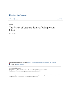 The Statute of Uses and Some of Its Important Effects, 1 Hastings L.J