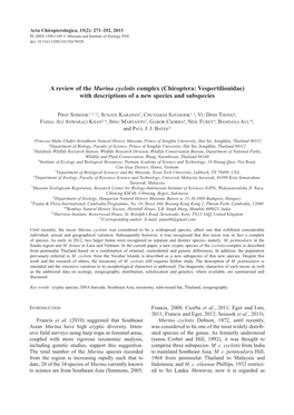 A Review of the Murina Cyclotis Complex (Chiroptera: Vespertilionidae) with Descriptions of a New Species and Subspecies