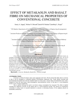 Effect of Metakaolin and Basalt Fibre on Mechanical Properties of Conventional Concerete