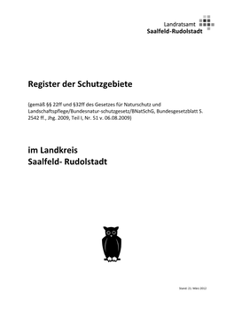 Register Der Schutzgebiete Im Landkreis Saalfeld-Rudolstadt (2012)