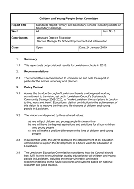 1. Summary 1.1 This Report Sets out Provisional Results for Lewisham