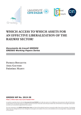 Which Access to Which Assets for an Effective Liberalization of the Railway Sector?