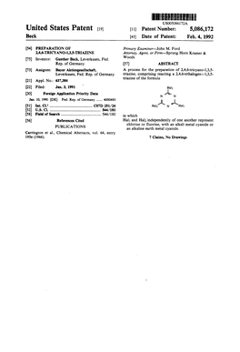 HHHHHHHHHRH USOO5086172A United States Patent (19) 11 Patent Number: 5,086,172 Beck 45 Date of Patent: Feb