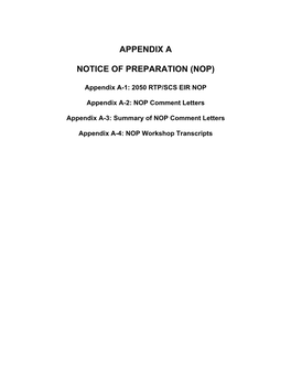 Appendix a Notice of Preparation (Nop)