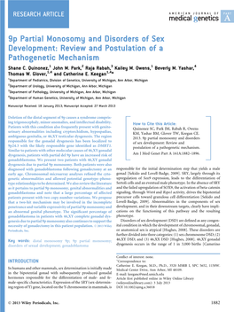 9P Partial Monosomy and Disorders of Sex Development: Review and Postulation of a Pathogenetic Mechanism Shane C