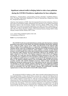 Significant Reduced Traffic in Beijing Failed to Relieve Haze Pollution During the COVID-19 Lockdown: Implications for Haze Mitigation