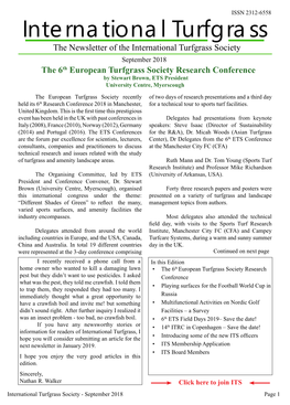 September 2018 the 6Th European Turfgrass Society Research Conference by Stewart Brown, ETS President University Centre, Myerscough