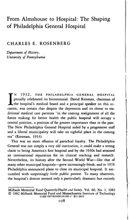 From Almshouse to Hospital: the Shaping of Philadelphia General Hospital