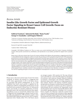 Insulin-Like Growth Factor and Epidermal Growth Factor Signaling in Breast Cancer Cell Growth: Focus on Endocrine Resistant Disease