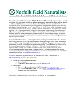 In Recognition of Their 50Th Anniversary in 2012, the Norfolk Field