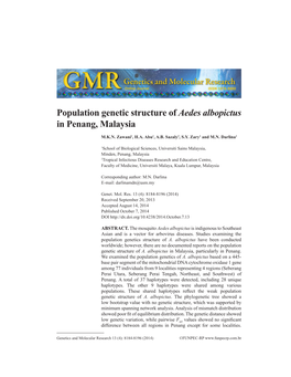 Population Genetic Structure of Aedes Albopictus in Penang, Malaysia