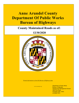 Anne Arundel County Department of Public Works Bureau of Highways