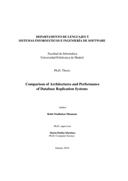 Comparison of Architectures and Performance of Database Replication Systems