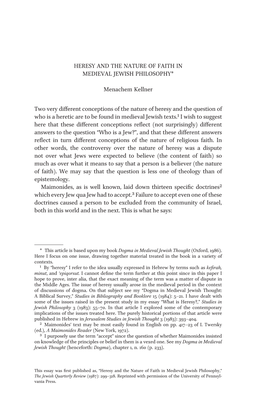 Heresy and the Nature of Faith in Medieval Jewish Philosophy*