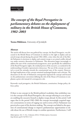 The Concept of the Royal Prerogative in Parliamentary Debates on The