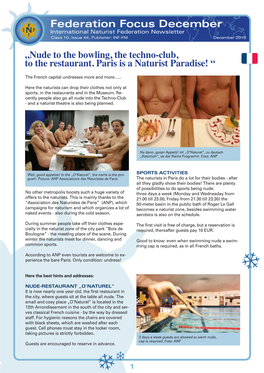 Federation Focus December International Naturist Federation Newsletter Class 10, Issue 44, Publisher: INF-FNI December 2018